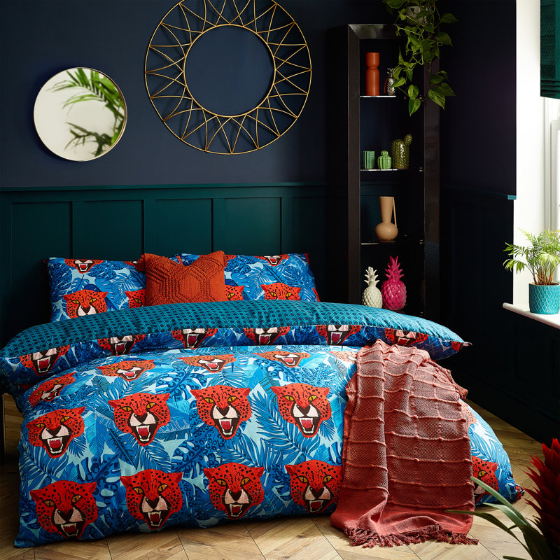 Cotton Blend Floral Duvet Cover Set with Pillowcases, Super King Duvet Cover + 2 Standard Pillowcases, Blue