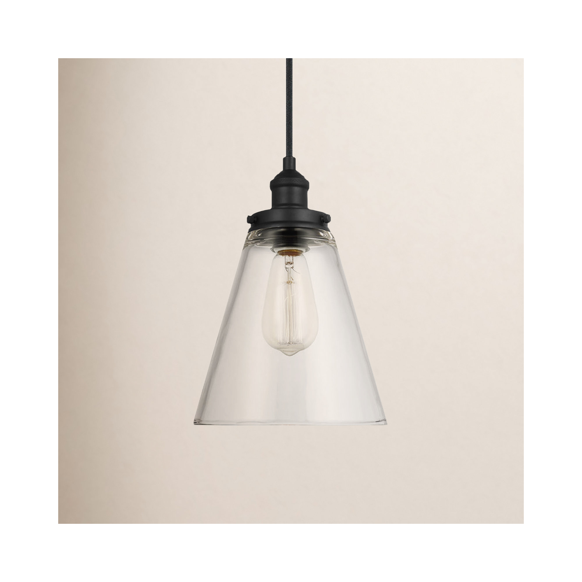 Topanga Single Light Glass Dimmable Pendant, Midnight Black, 10.75" H x 9" W x 9" D