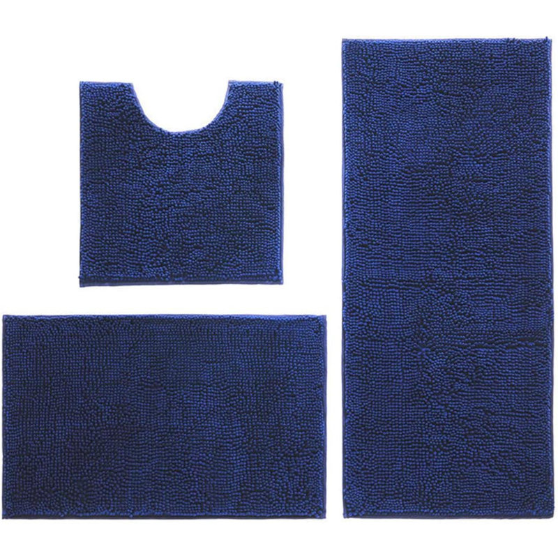 3 Pcs Non Slip Chenille Bath Mat Set,High Water Absorbent Density Soft Microfiber Toilet Mat Toilet Pedestal Mat Machine Washable Bathroom Mats Carpet 50X50cm/40X60cm/50X80cm (Gray)