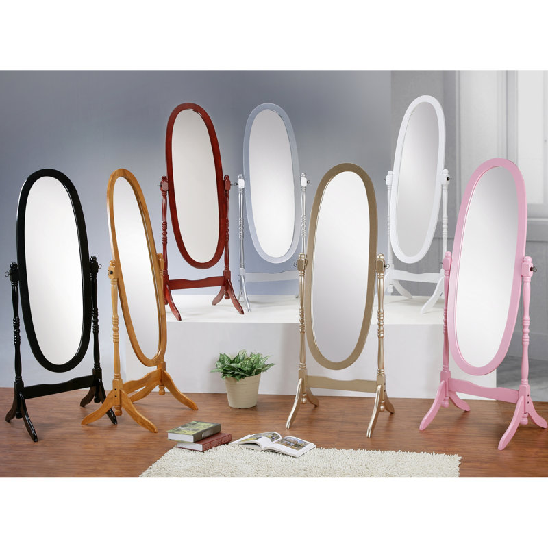 Grand miroir en bois de style rose - reflet du corps, support stable, élégant avec finition et cadre entièrement autoportant, pieds incurvés