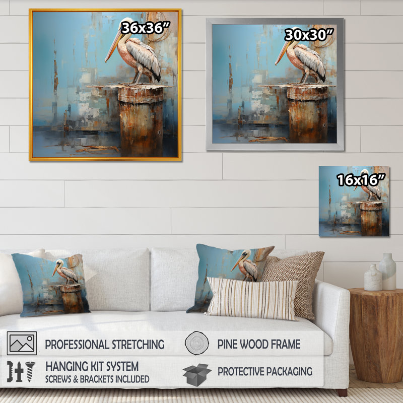 Art mural minimaliste Pelican Poise I, Cadre flottant blanc, H 36 po x l 36 po x P 1,5 po