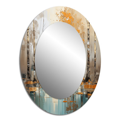 Birch Woods Golden Reflections I - Large Oval Wall Mirror On Metal