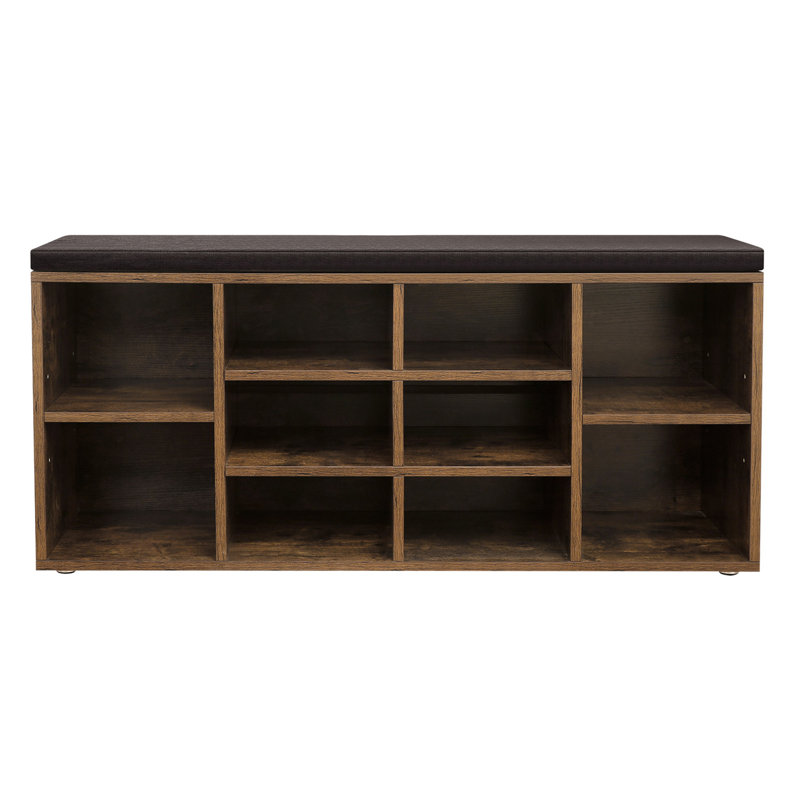 Arney 10 Pair Shoe Storage Bench with Adjustable Shelves, Rustic Brown