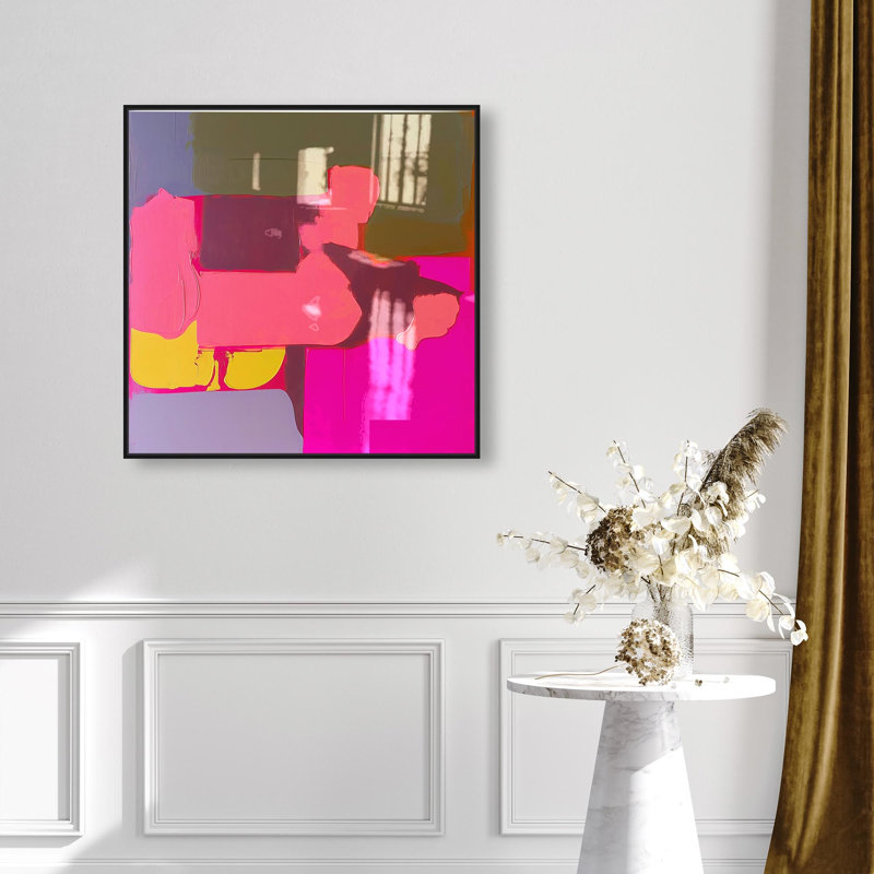 Oliver Gal California Echo II Abstract - Hand-Applied Glass Coat Framed Canvas Art, 24" H x 24" W, Black