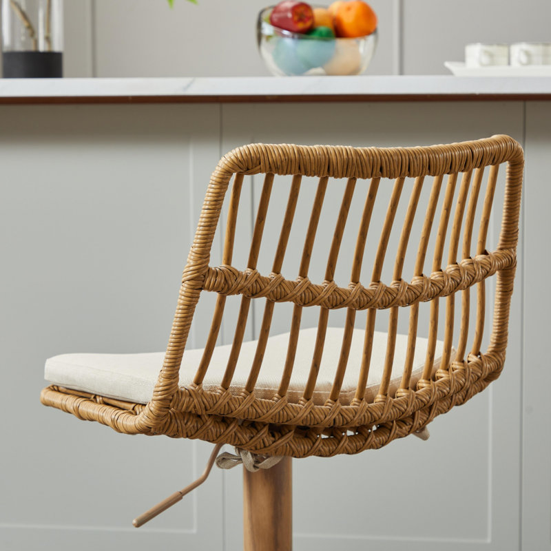 360 Swivel Bar Chair, Beige Fabric/Natural Frame