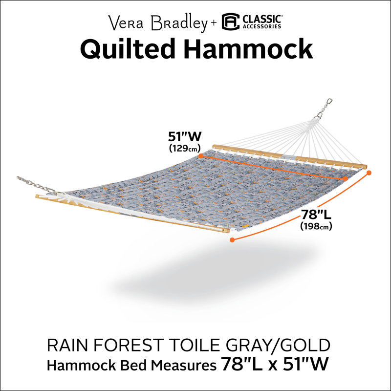 Vera Bradley 2 Person Classic Hammock, Rain Forest Toile Gray/Gold