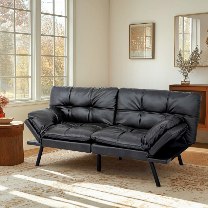 Canapé-lit futon convertible 71 po, Noir mat