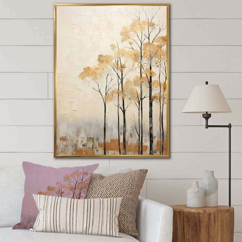 " Harmonous Beige Tree Art ", Gold Floater Framed, 32" H x 24" W