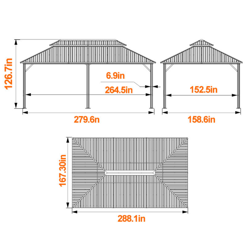 24'W X 14'D Hardtop Double-Roofed Aluminum Patio Gazebo, Wooden Finish Coated Aluminum Frame Gazebo for Outdoor