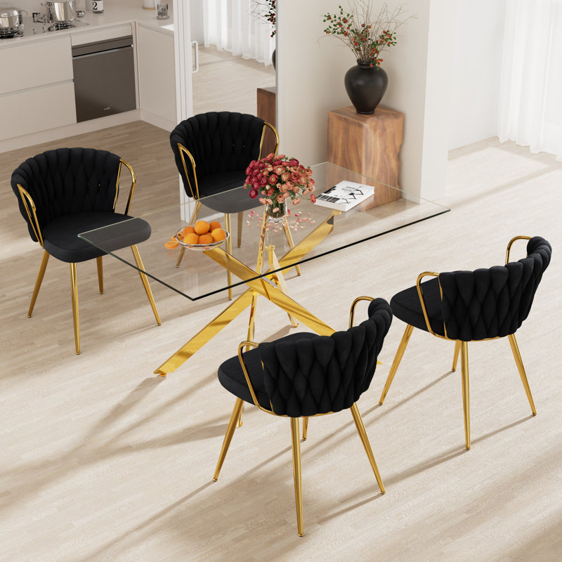 Ensemble de table de salle à manger Elegant, Noir, 5 pièces: table, 4 chaises, Doré