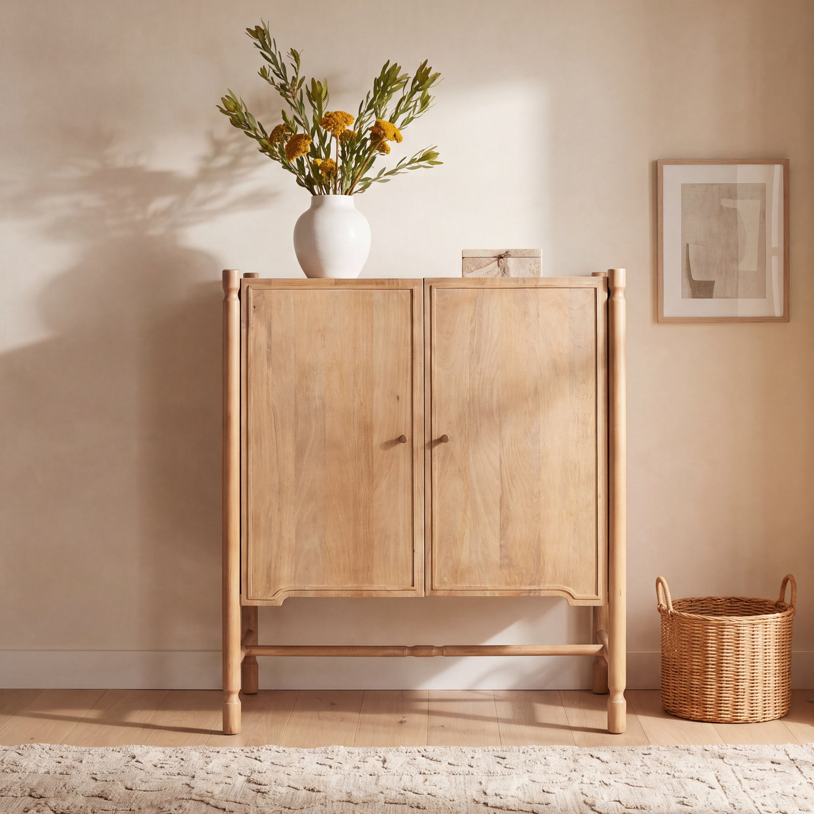 Bantam Solid Wood Bar Cabinet, Light Brown