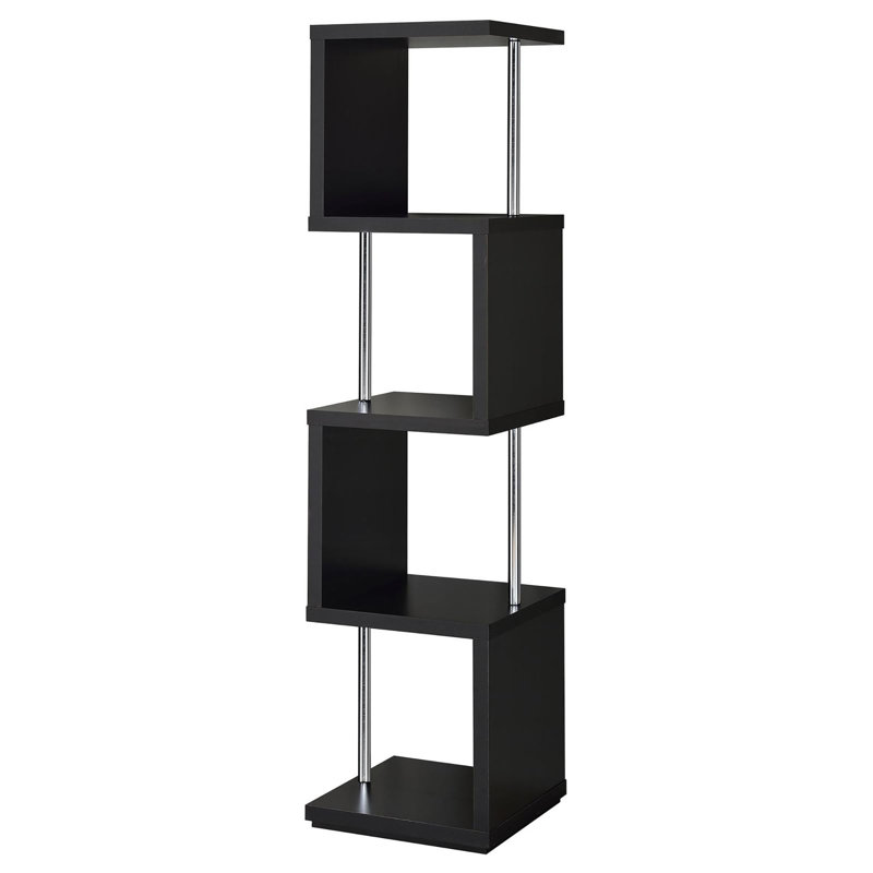 Modular Geometric Metal Shelf Bookcase with 4 Shelves, Black