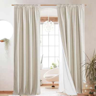 Rideaux en lin pour salon avec passe-tringle et pattes arrière semi-transparentes en lin épais, 2 panneaux