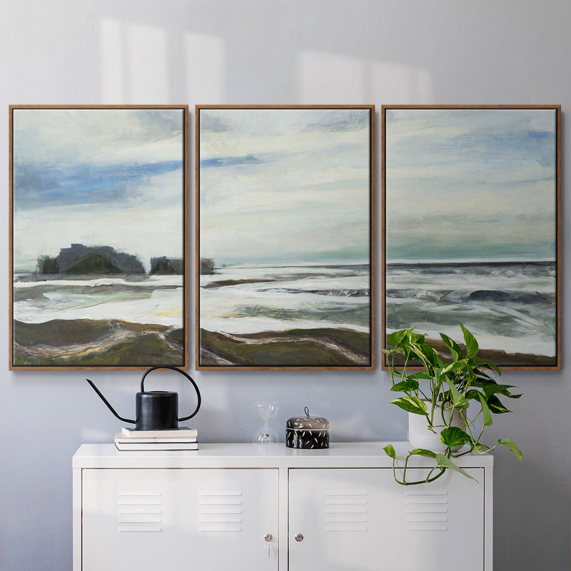 45206, peinture sur toile 3 pièces, Cadre noyer, H 40 po x l 78 po