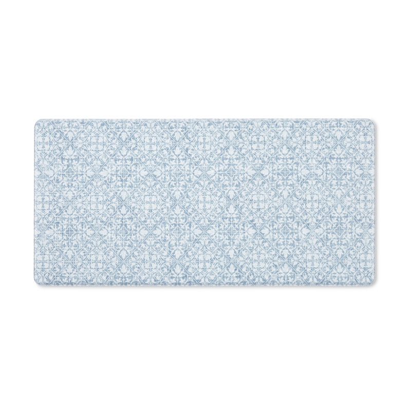 TOWN & COUNTRY BASICS Comfort Plus Non-Slip Backing Vintage Medallion Tile Anti Fatigue Comfort Mat, Blue, Runner 1'6" x 4'7"