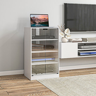 Media Cabinet, 4-Tier Stereo Cabinet, Modern Audio Video Media Stand With Adjustable Shelves, Entryway Cabinet