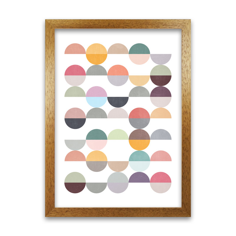 Scandinavian Colourful Circle Art Original - Print, 84cm H x 59cm W x 3cm D, Oak Frame
