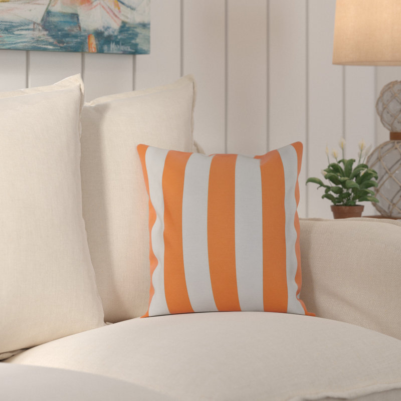 Railey Striped Reversible Throw Pillow, 16" x 16", Celosia Orange