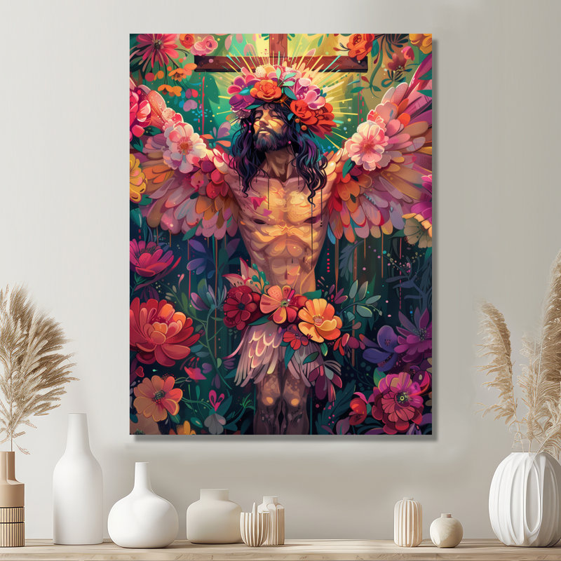 Portrait de Jésus, ange chrétien, I - décoration murale, Toile tendue, H 12 po x l 20 po