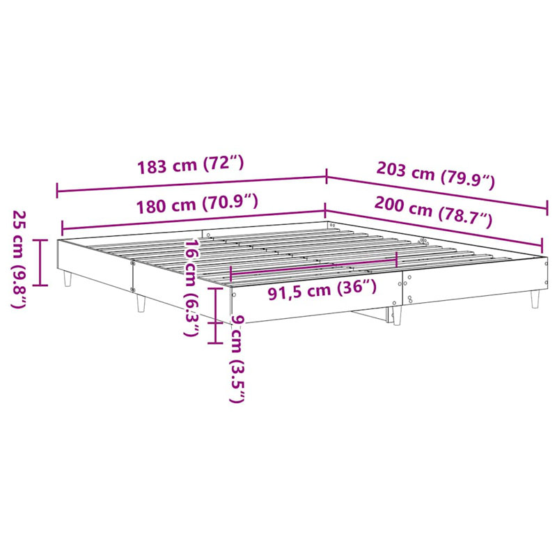 Bed Frame Without Mattress Engineered Wood, Old Wood, 183 x 203 cm