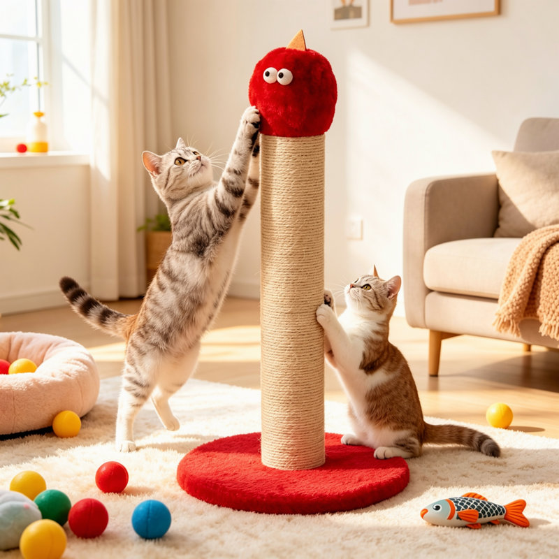 Grand poteau à griffer pour chat d'intérieur, griffoir en sisal naturel de style monstre, base en bois robuste pour chatons et chats