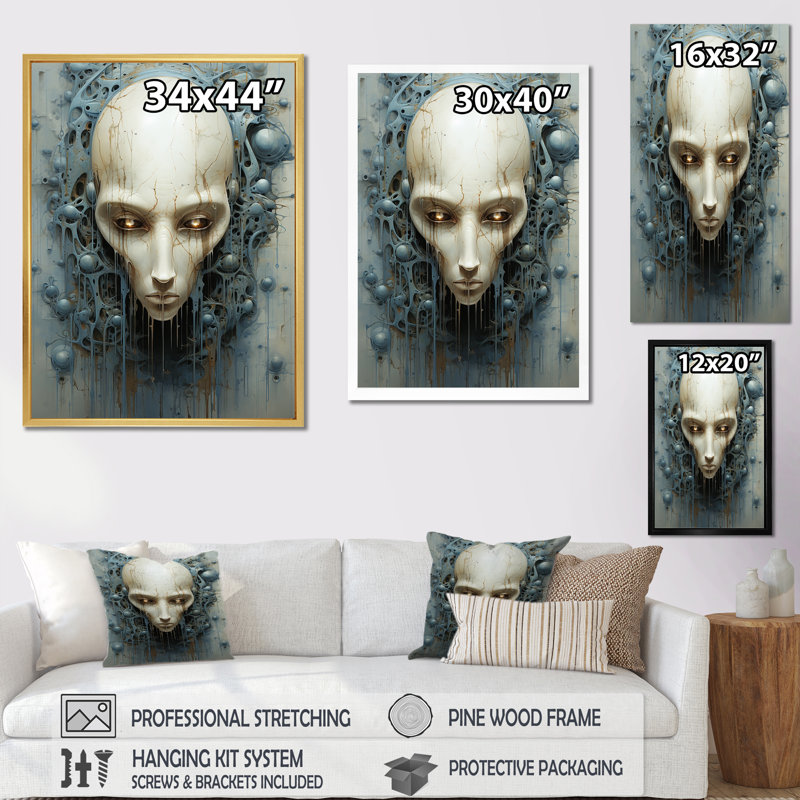 Minimalisme Aliens Skull II - décoration murale Aliens, H 32 po x l 24 po x P 1 po, Cadre flottant noir