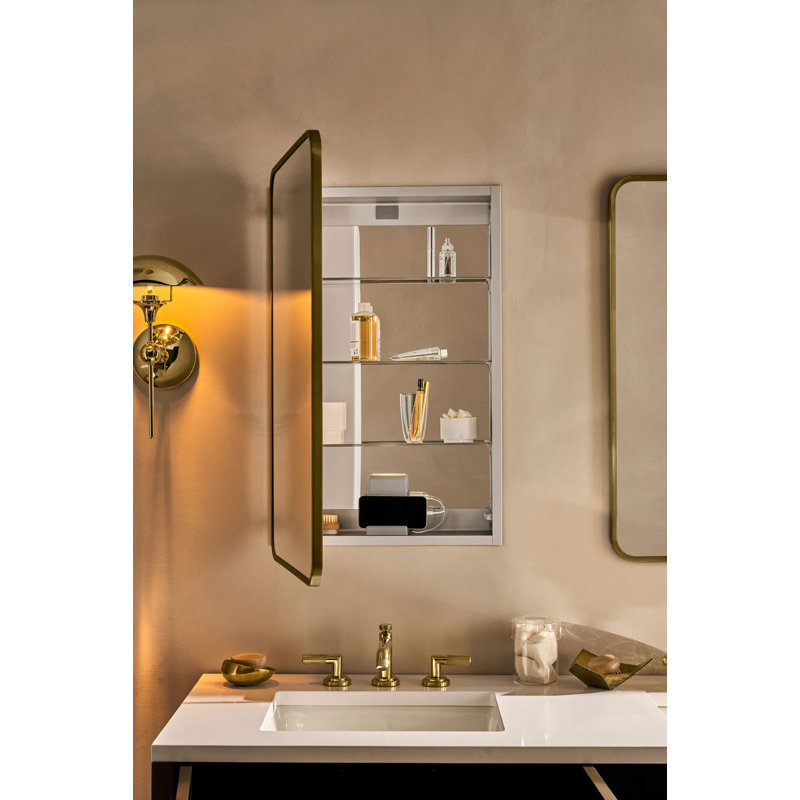 Recessed or Surface Mount Framed Medicine Cabinet with 4 Adjustable Shelves, Polished Stainless Steel