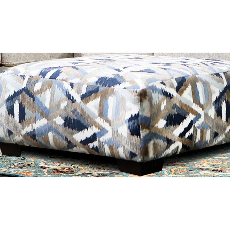Carré contemporain avec pieds fuselés en plastique, siège à ressorts ensachés, motif dynamique, bleu et brun sur la base, L 38 po x l 38 po H 17 po, 1 pièce de style avec design multicolore de 38 pouces de large