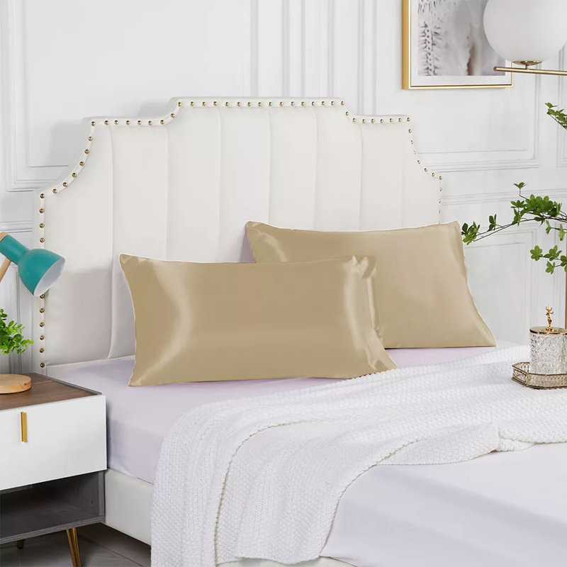 Ensemble de 2 taies d'oreiller en satin de satin de luxe pour très grand taie d'oreiller standard, 20 po x 30 po, Champagne