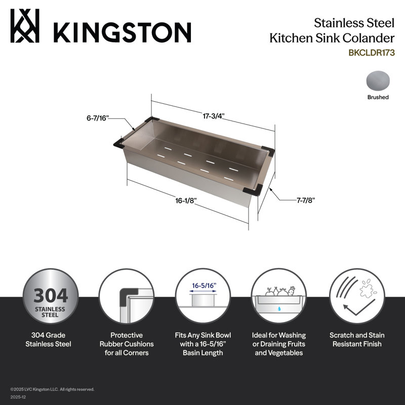 Kingston Brass Watford Kitchen Sink Basket Strainer, 3.13" H x 7.88" W x 17.75" D