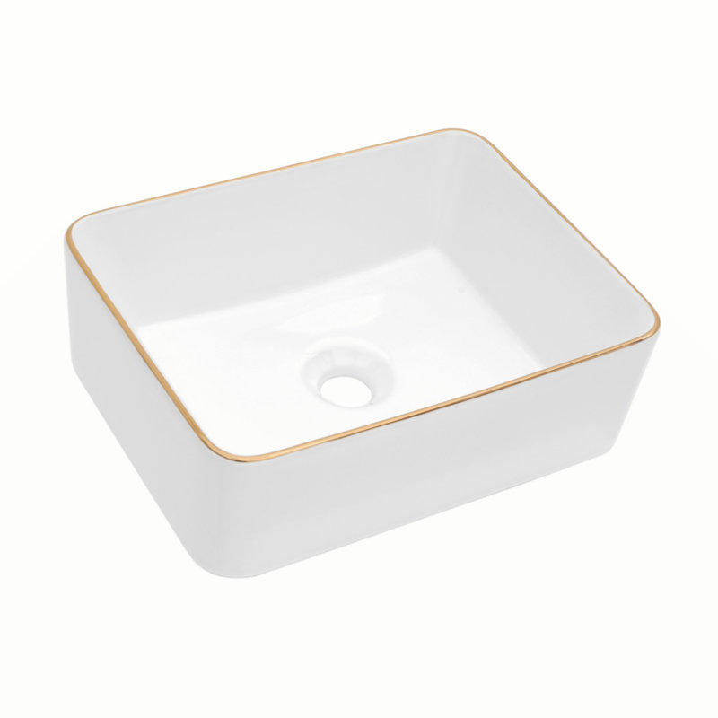 Lavabo de salle de bain vasque rectangulaire en céramique 16X12 pouces, Or