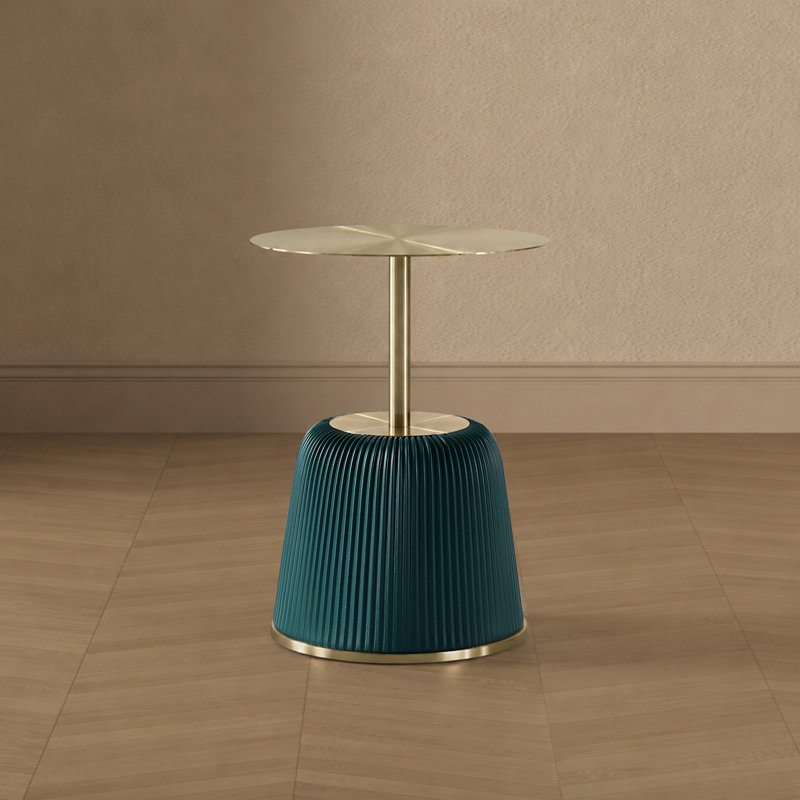 Table de bout en cuir végétalien avec plateau en acier inoxydable Anderson, Vert