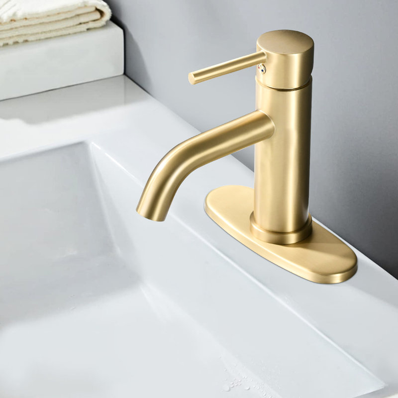 Brushed Gold Stainless Steel 1 & 3 - Hole Single Handle Bathroom Faucet, 6.41" High Waterfall Spout, Aerated 1.2Gpm, Spot Quality Universal Faucet With Tool Setup, 1.2Gpm Flow, Mixing