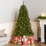 North Valley 72" Green Spruce Artificial Christmas Tree with 400 White Clear Lights with Tree Stand