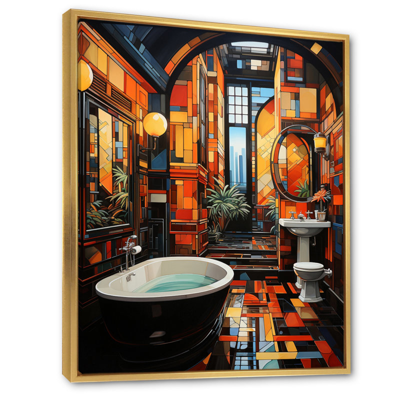 Lilamae Bathroom Art Deco Glam - Impression sur toile encadrée pour salle de bain, H 32 po x l 16 po x P 1 po