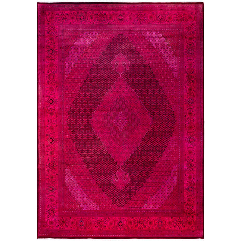 Overdyed Hand-Knotted Wool Modern-Contemporary Pink Area Rug 10' 0" x 14' 2"