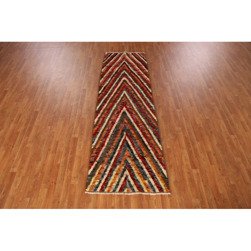 Tapis de couloir style oriental à chevrons en laine marocain 3 x 10