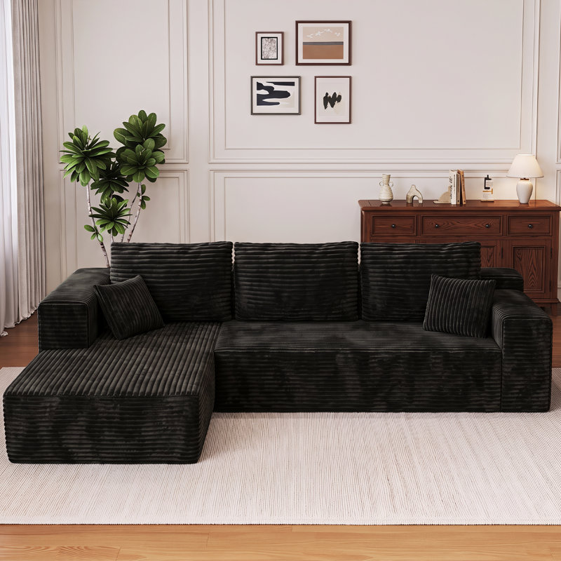 Canapé d'angle en velours côtelé de 269 cm (106 po), méridienne en L modulable, assise profonde, aucun assemblage requis