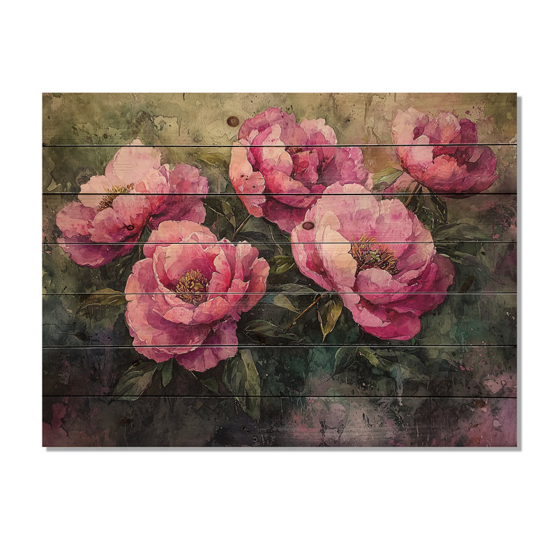 Été rose aquarelle pivoines Bloom III - décoration murale en bois pivoines - sur bois de pin naturel