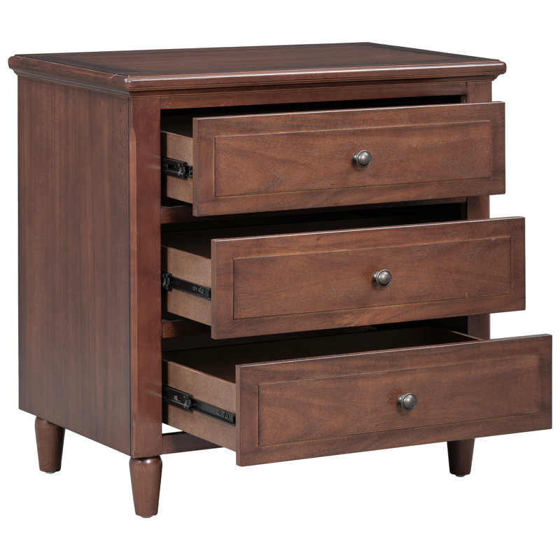 Armoire de chevet brune 3, structure stable et barre coulissante, table de chevet décorative de chambre à coucher avec poignées en fer de cadre, besoins de rangement