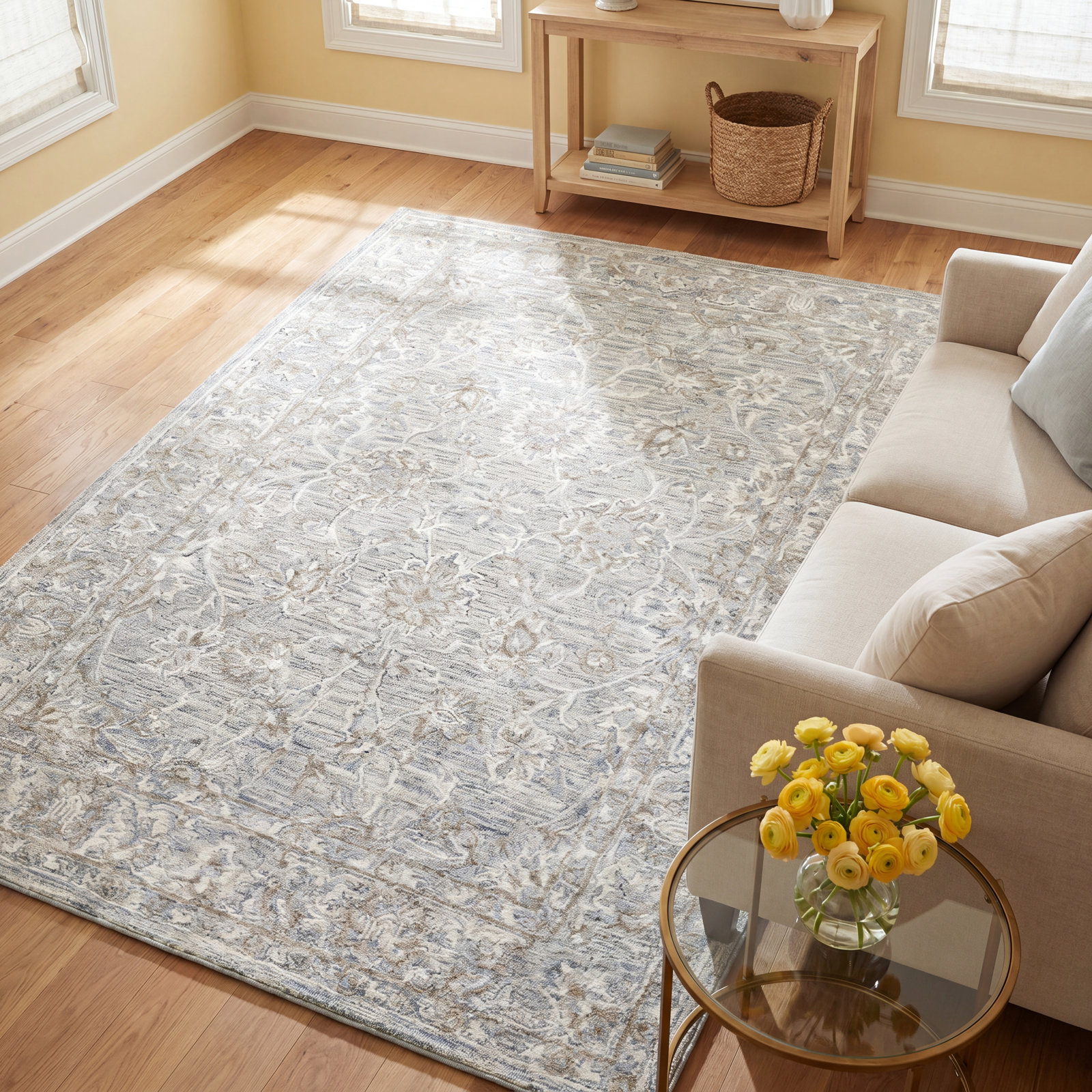 Cait Handmade Denim/Taupe/Ivory/Sage Rug, Rectangle 7' x 9'