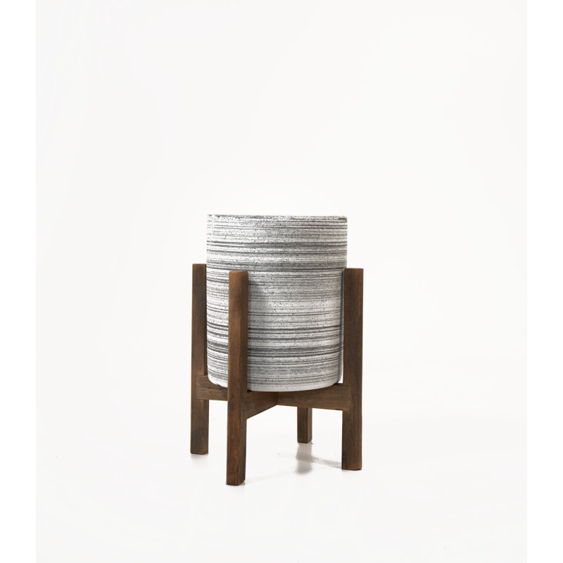 Pot de fleurs en bois, Gris/noyer, H 5,7 po x l 5,5 po x P 5,5 po