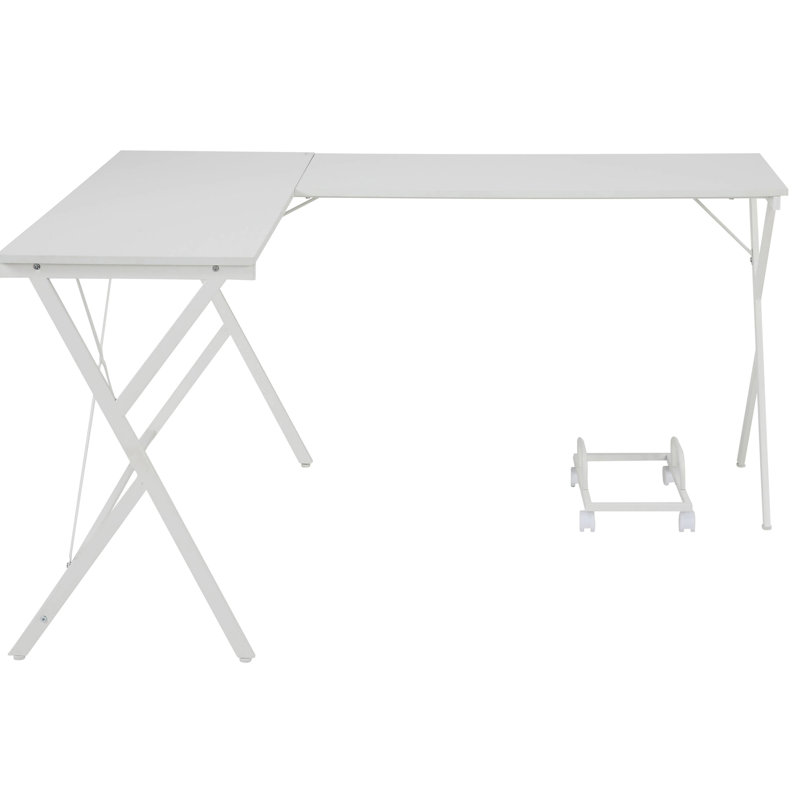 White L-shaped Office Desk With Expandable Tray L-shape Computer In Customizable Holder Block, White