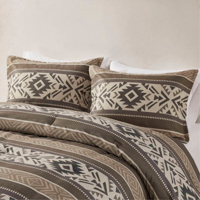 5 Piece Stripe Herringbone Comforter Set with Throw Pillows Brown