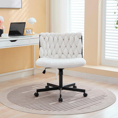 Chaise de bureau à domicile avec roulettes - Siège large, fauteuil de coiffeuse pivotant sans accoudoirs, chaise de travail moderne à pieds croisés pour ordinateur, bureau à domicile et bureau