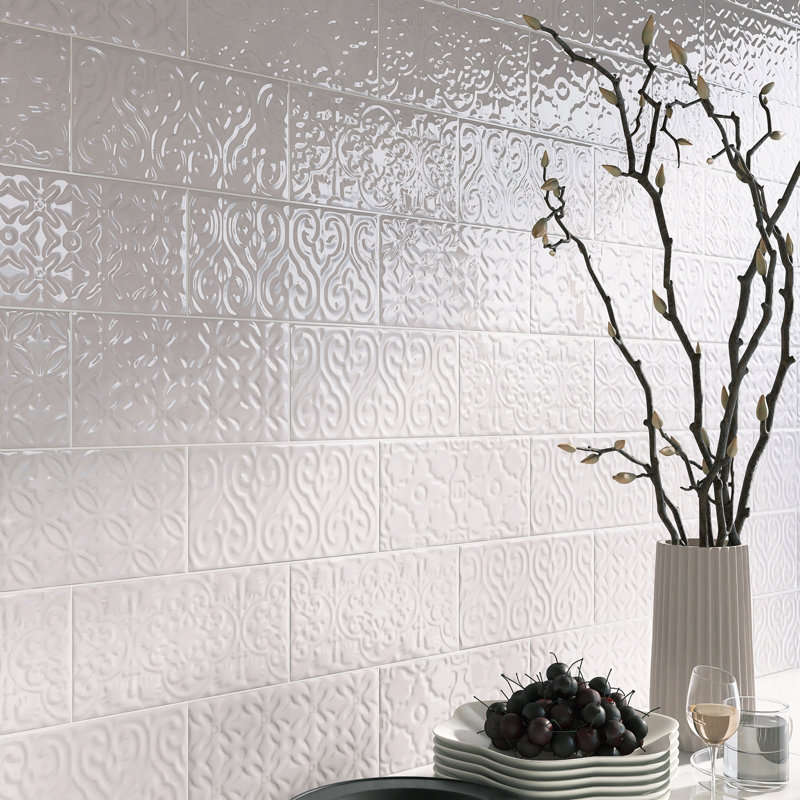 Zurbaran 4.73 in. X 9.45 in. Polished Ceramic Subway Wall Tile, Blanco White