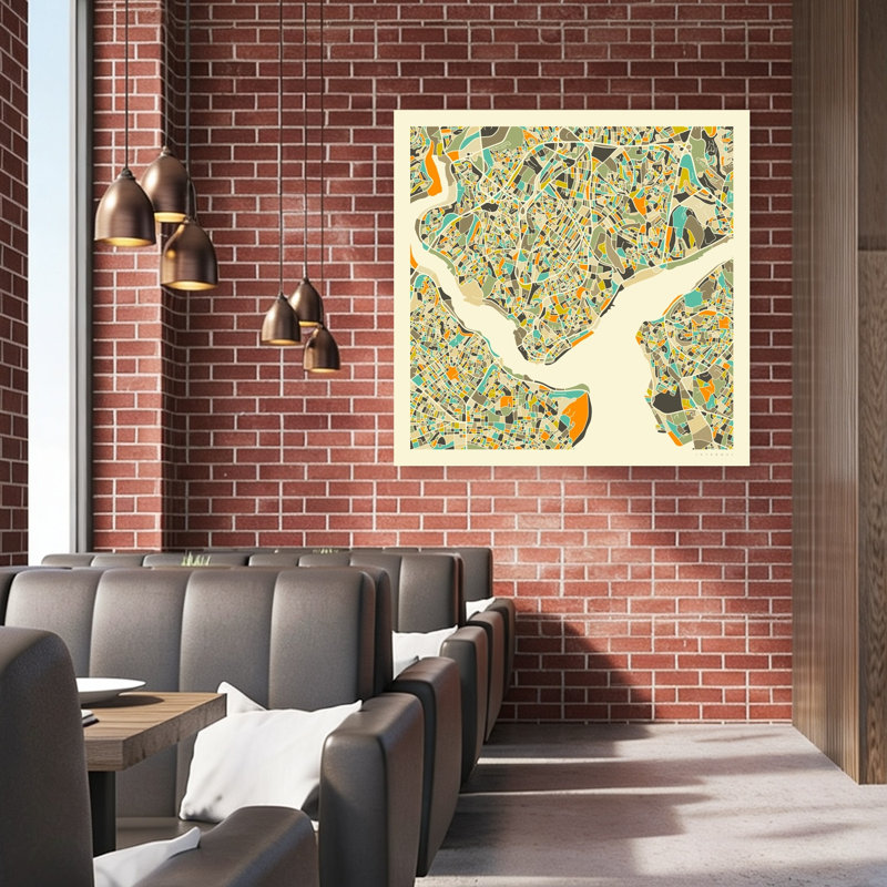 «Geometric Istanbul Map», impression d'art géométrique coloré abstrait, 48" H x 48" W
