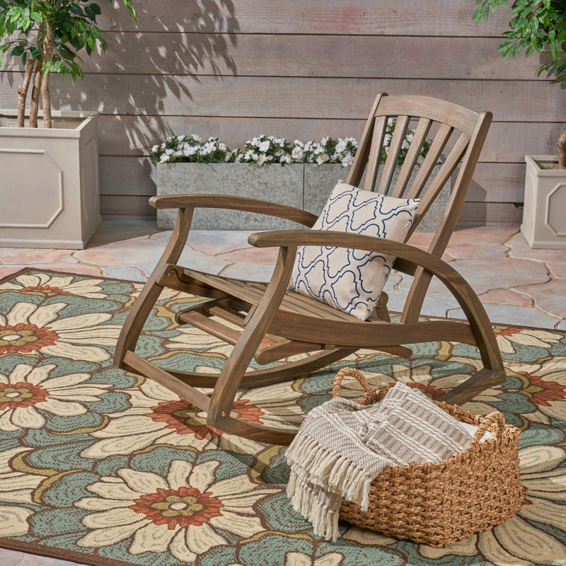 Outdoor Acacia Wood Rocking Chair With Retractable Foot Panel,Rocker Patio Rocking Chair For Porch, Patio, Balcony,, Gray