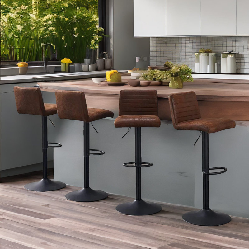Macclenny 2-Piece 360-Swivel Adjustable Height Stools With Back & Footrest Kitchen Furniture