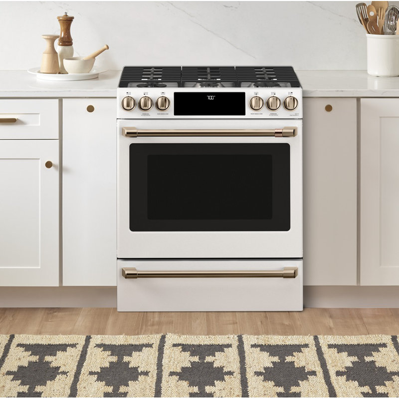Café 30" 5.6 cu. ft. Slide-in Gas Range with Griddle, Matte White